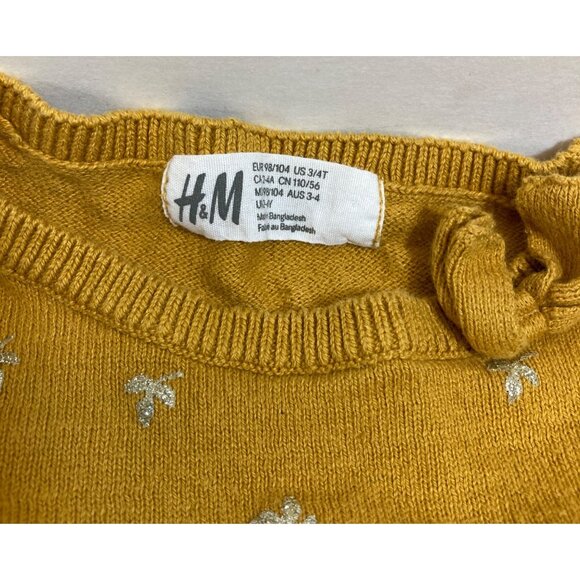 H&M Sweater Girls 3 4T Gold with Silver Glitter Stars Long Sleeve Knit - Picture 3 of 5